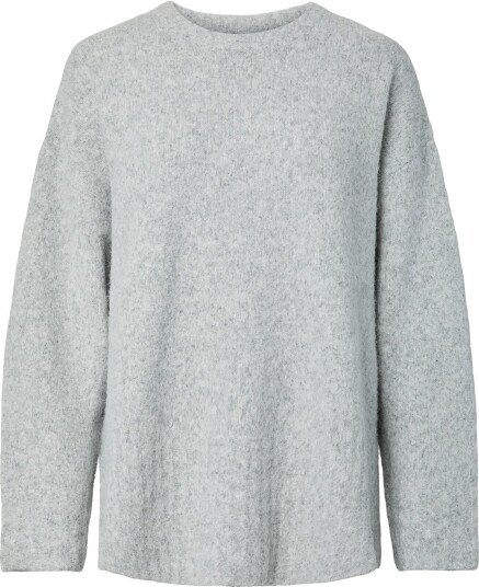 Pieces Pctina Ls O-Neck Knit Noos - LIGHT GREY MELANGE - S