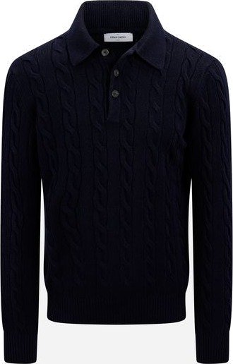 Gran Sasso Tennis collar cable knit sweater wool cashmere 50 blå herre