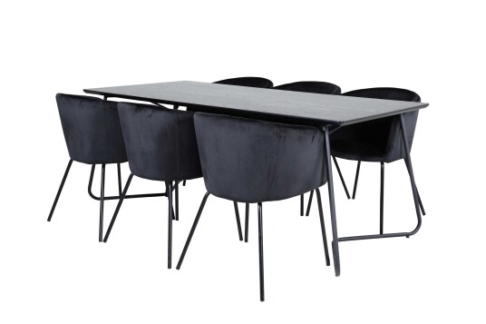 Venture Design Petra & Berit spisegruppe Svart/svart 6 stoler & bord 190 x 90 cm