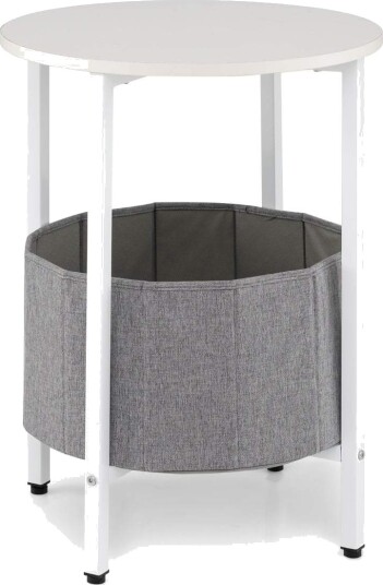 Rundt sidebord med avtakbar filtkurv og oppbevaring