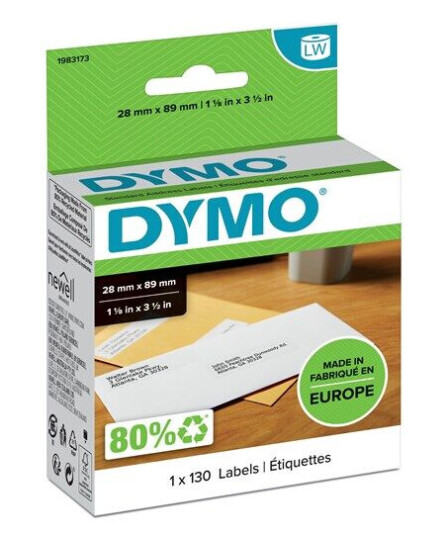 DYMO LabelWriter adresseetiketter 28mm x 89mm / ruller med 130 stk.