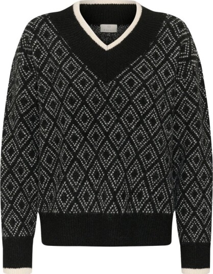 Kaffe Kasirens Knit Pullover BLACK/TURTLEDOVE ARGYLE XS Kaffe Kasirens Knit Pullover BLACK/TURTLEDOVE ARGYLE XS