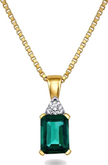 By Gullfunn Michelle diamantsmykke i 375 gult gull 0.05 ct med hydrotermisk smaragd