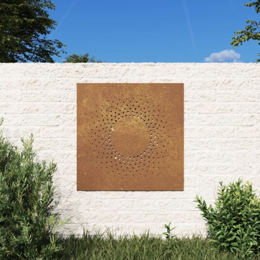 Veggdekorasjon til hage 55x55 cm cortenstål soldesign