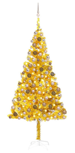 vidaXL Kunstig juletre med LED og kulesett i gull 240 cm PET