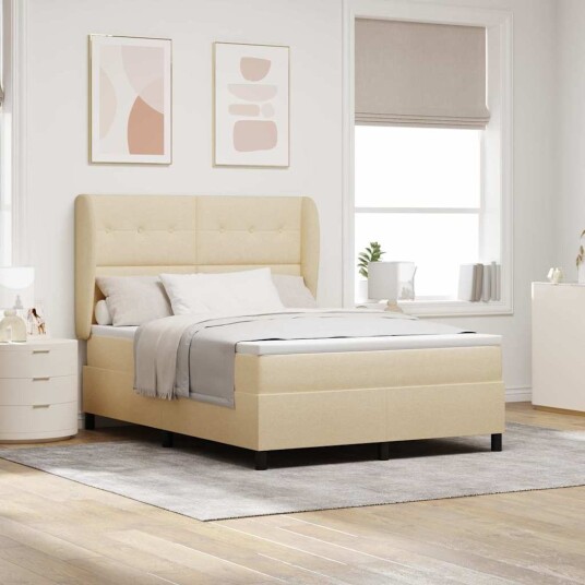  Box Spring Seng med Madrass   Krem 140x200 cm Stoff