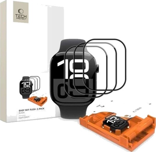 Tech-Protect Easy Set Flex+ 3-Pack Tempered Glass for Apple Watch 46mm Black