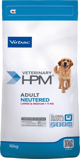 Virbac Tørrfôr Veterinary Adult Hpm Dog Neutered Large & Medium 16 kg Virbac Tørrfôr Veterinary Adult Hpm Dog Neutered Large & Medium 16 kg