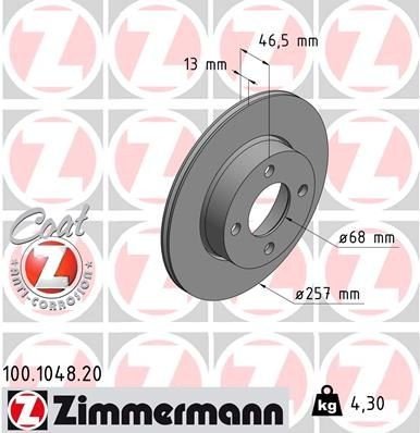 Bremseskive ZIMMERMANN 100.1048.20