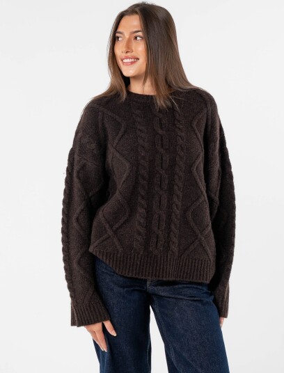 Løøv Magnolia Cable Sweater Brun L Løøv Magnolia Cable Sweater Brun L