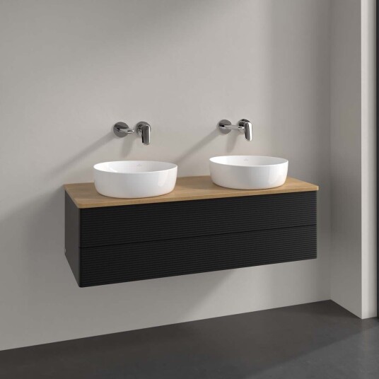 Villeroy & Boch Antao Servantskap med 2 skuffer 120x50x36 cm m/lys Sort Matt/Eik Villeroy & Boch Antao Servantskap med 2 skuffer 120x50x36 cm m/lys Sort Matt/Eik