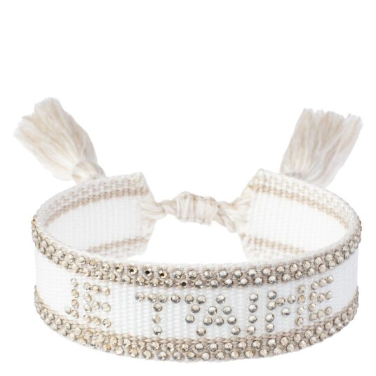 DARK Woven Friendship Bracelet With Crystals "Je T"aime" White Wi