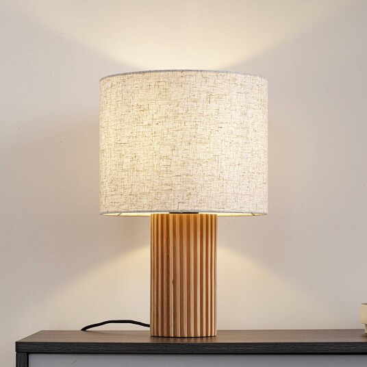 Lindby bordlampe Kimiko høyde 38 cm tre tekstil