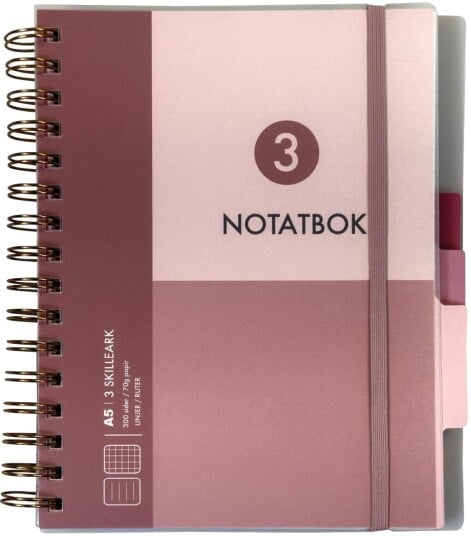 Notatbok med 3 skilleark Norli A5 rosa 300 sider Notatbok med 3 skilleark Norli A5 rosa 300 sider