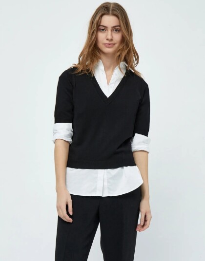 Minus Milla V Hals Strik T Shirt Black S