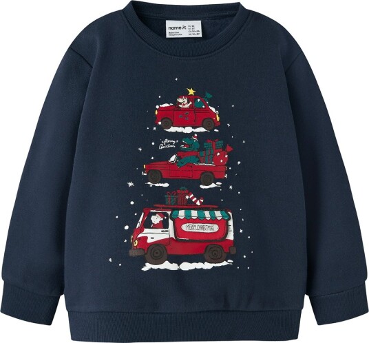 Name It Nmmrane Langermet Sweatshirt med Julemotiv - Navy Blazer - Størrelse 92