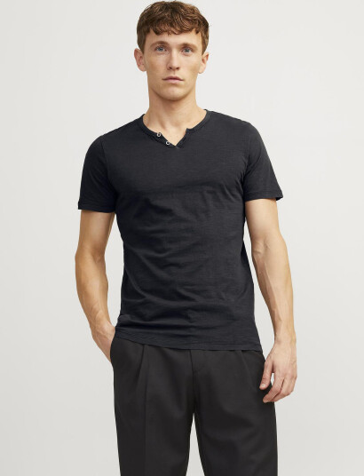 Jack & Jones Jjesplit Neck Tee Ss Noos - Black - M