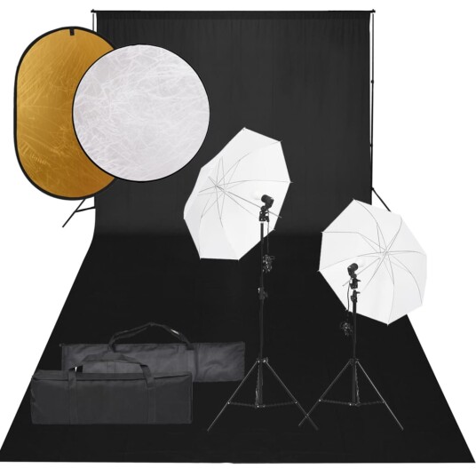 vidaXL Fotostudiosett med lyssett, bakgrunn og reflektor