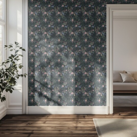 Tapet Blomst Mørkt Mønster Tapet Blomst Mørkt Mønster