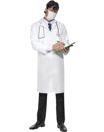 Hvit Doktorfrakk og Maske Strl XXL