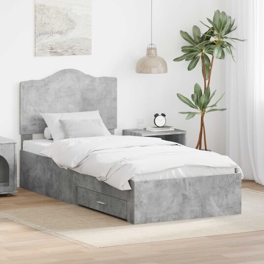 Sengestamme med hodegjerde Betonggrå 90 x 200 cm Konstruert tre