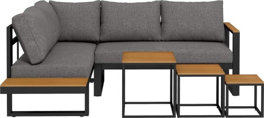 5 delt hagemøbelsett med hjørnesofa og dobbel sofa salongbord balkongmøbelsett med sittepute hagesalongsett grå