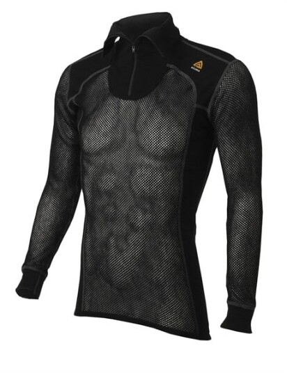 Aclima WoolNet Polo w/Zip, M's Jet Black (#161616) Herre XXL