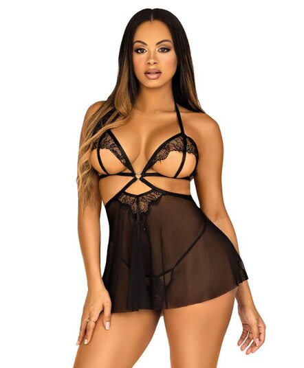 Leg Avenue Babydoll Og GStreng M/ Blonder Og Mesh Medium