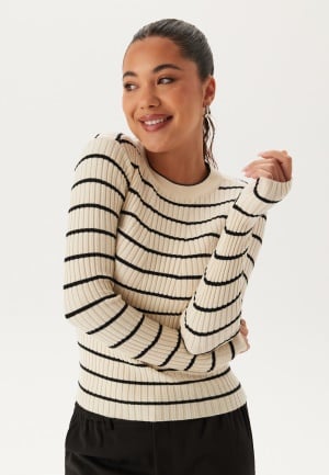 Pieces Pccrista LS O-Neck Knit Birch Stripes:BLACK NARROW S Pieces Pccrista LS O-Neck Knit Birch Stripes:BLACK NARROW S