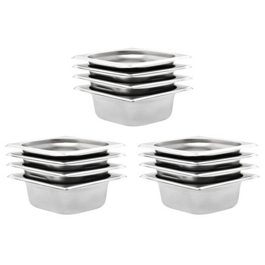  Gastronormbeholdere 12 stk GN 1/6 65 mm rustfritt stål 50906