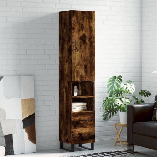 vidaXL Highboard røkt eik 34,5x34x180 cm konstruert tre 8720845483647