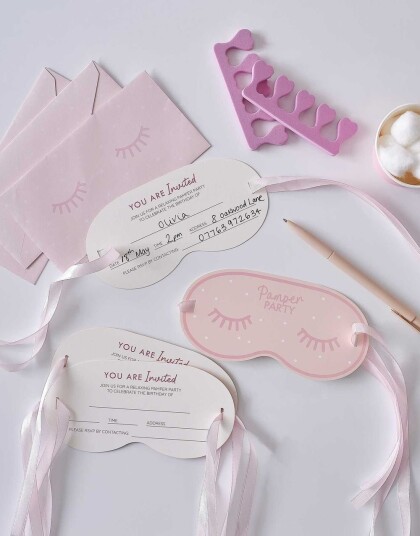 Ginger Ray 5 stk Pamper Party Øyemaskeformede Invitasjoner med Konvolutter Pamper Party PAMP 214