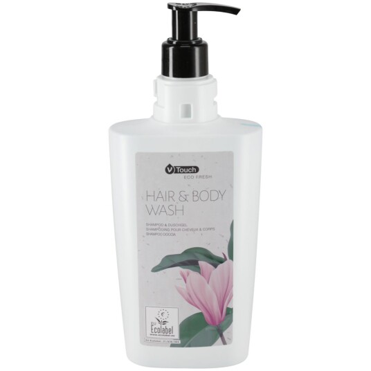V-Touch Sjampo og dusjsåpe Eco Fresh 2-i-1; 400 ml; Lyseblå; 24 Stykk / Forpakning V-Touch Sjampo og dusjsåpe Eco Fresh 2-i-1; 400 ml; Lyseblå; 24 Stykk / Forpakning