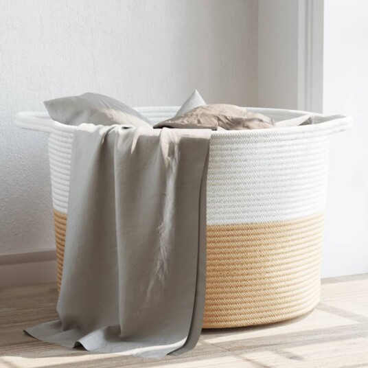  Skittentøyskurv beige og hvit Ø55x36 cm bomull 8721012086876