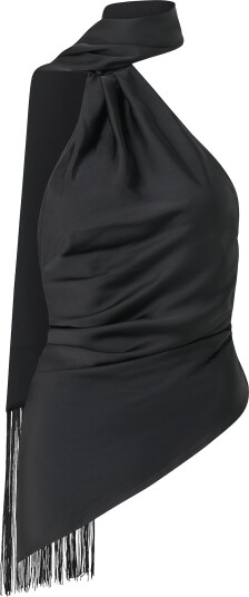 Gina Tricot Bluse Asymmetric scarf fringe top Svart