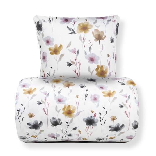 Borg Living Sateng sengesett - 100% Bomullssateng - Flower white - 150x210 cm