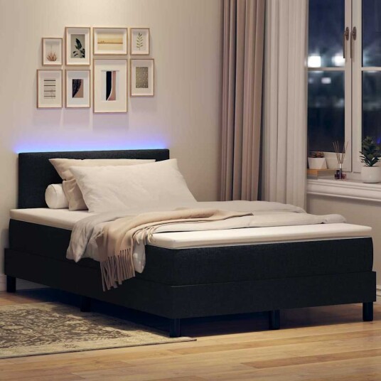 Box Spring seng med madrass & LED svart 120x190 cm stoff Box Spring seng med madrass & LED svart 120x190 cm stoff