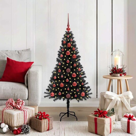 Juletre med 150 LED med stativ Svart 120 cm PVC Juletre med 150 LED med stativ Svart 120 cm PVC