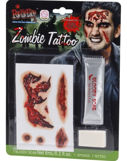 Zombie Tattoo Sett med Sårtattovering Blod og Svamp Zombie Tattoo Sett med Sårtattovering Blod og Svamp