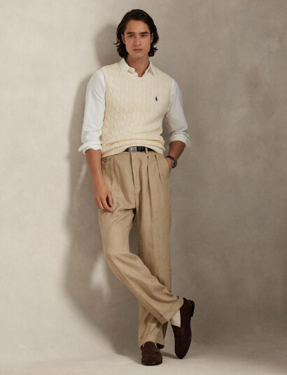Ralph Lauren Golf Cable-Knit Cotton Sweater Vest - Cream - L