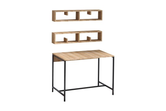 Skrivebord Pennyson 100 cm med Oppbevaring Vegghyller Natur/Svart