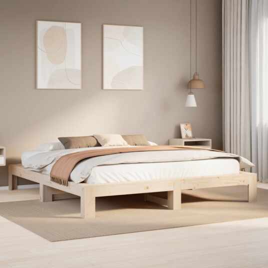  Sengeramme med madrass 200x200 cm heltre furu 8721158381651