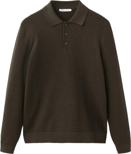 Mango Fine Knit Cotton Blend Polo Shirt BROWN XXL