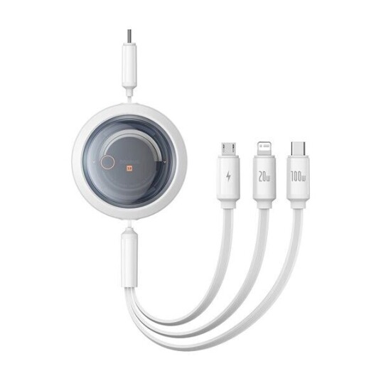 Baseus Fast Charging Cable 3in1 Free2Draw USB-C to USB-C/Lightning/Micro 100W 1.1m (white) Baseus Fast Charging Cable 3in1 Free2Draw USB-C to USB-C/Lightning/Micro 100W 1.1m (white)