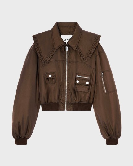 Ganni Jacket Duchesse Nylon Bomber  Mörkbrun 34