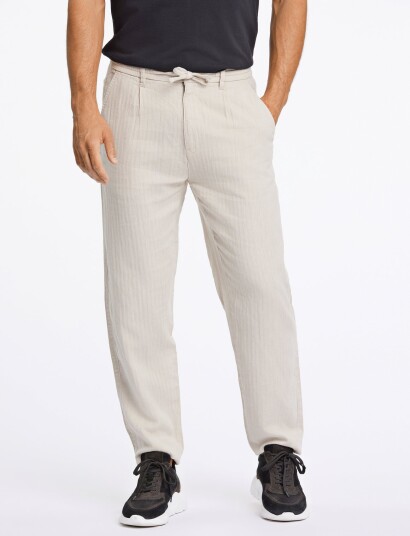 Lindbergh Linen Blend Herringbone Pants Beige XXL