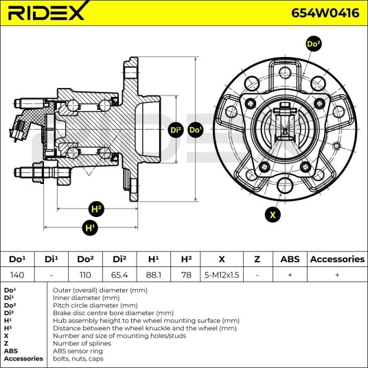 RIDEX 654W0416 Hjullager