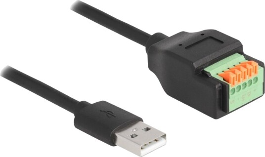 Delock Usb Adapterkabel Usb Hann Til 5 Pins Terminalblokk Usb 2.0 15 Cm Trykknapp 2,54 Mm Stigning Stripped EndSvart/Grønn