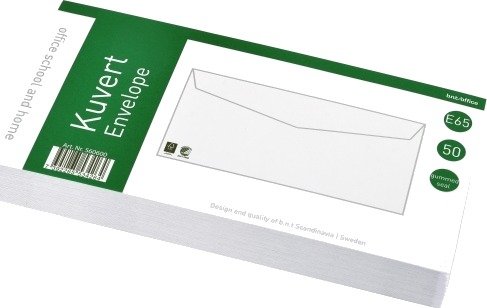 Bntoffice Konvolutter E65 Fukttette Hvite 50 Stk./Pakning