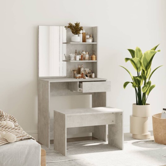 vidaXL Sminkebordsett betonggrå 74,5x40x141 cm